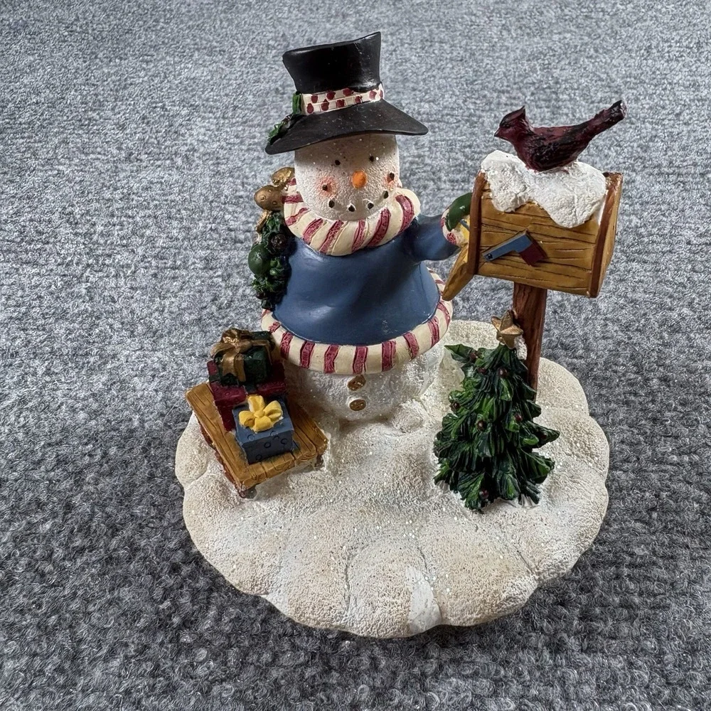 Holiday Time Snowman Candle Jar Topper Cover Christmas Decor w Box Farmhouse‎
